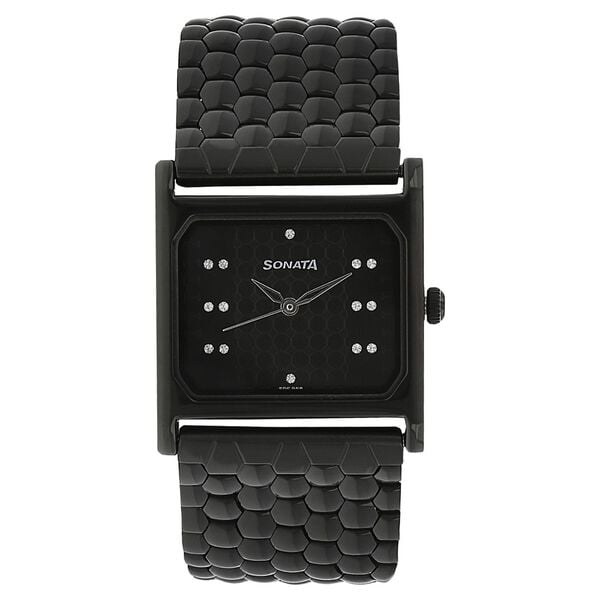 Sonata Women's Watch Analog Black Dial With Black Stainless Steel Band, 8132NM01