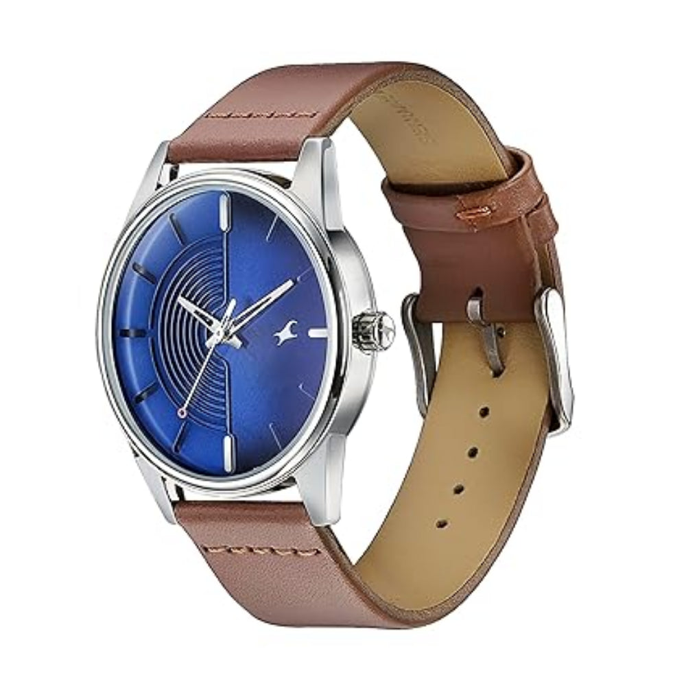 Fastrack Stunners Men's Watch Analog Blue Dial Brown Leather Strap, 3305SL01