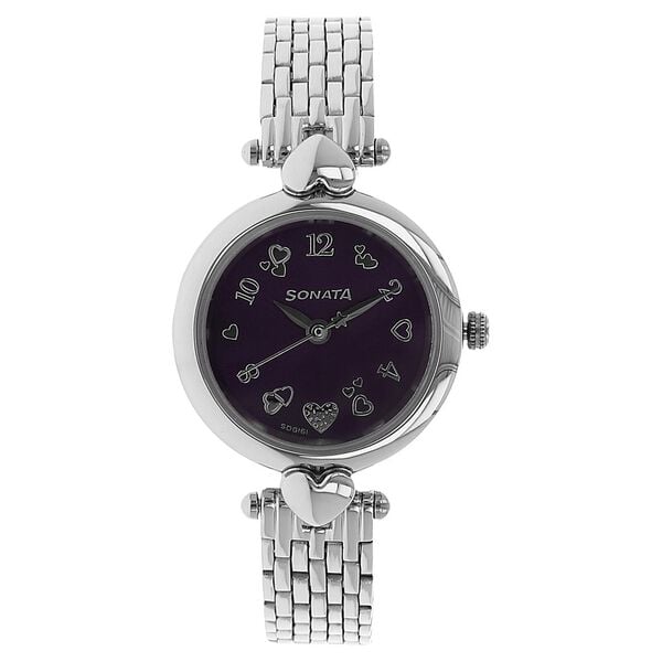 Sonata Women's Watch Analog Purple Dial With Stainless Steel Band, 8143SM01
