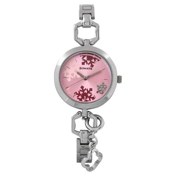 Sonata Women's Watch Analog Pink Dial With Stainless Steel Band, 8147SM01