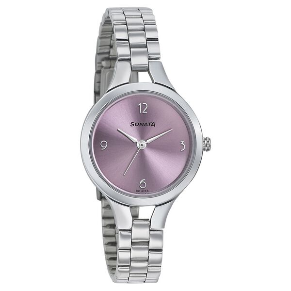Sonata Women's Watch Analog Pink Dial With Stainless Steel Band, 8151SM03