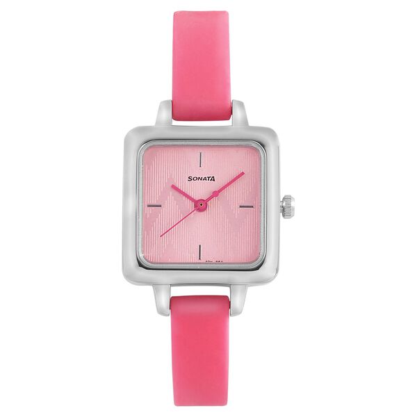 Sonata Women's Watch Analog Blue Dial With Pink Silicone Strap, 8152SP02