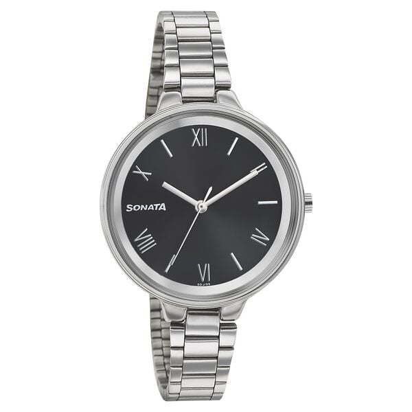 Sonata Women's Watch Analog Black Dial With Stainless Steel Band, 8159SM03