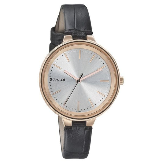 Sonata, Women, Analog, Watch, Silver Dial, Leather Strap, 8159WL01
