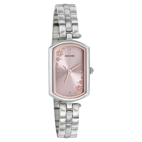 Sonata Women's Watch Analog Pink Dial With Stainless Steel Band, 8160SM01
