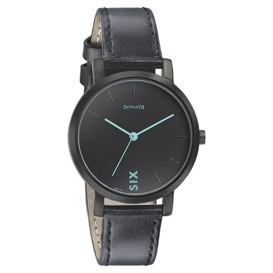 Sonata, Women, Analog, Watch, Black Dial, Leather Strap, 8164NL01