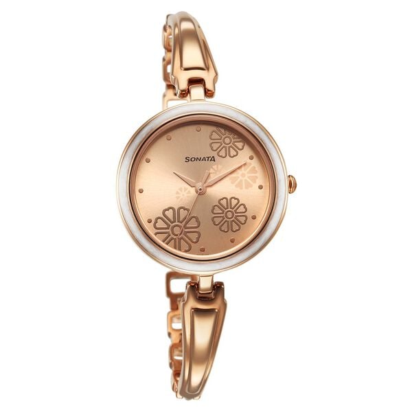 Sonata Women's Watch Analog Rose Gold Dial With Rose Gold Stainless Steel Band, 8166WM03