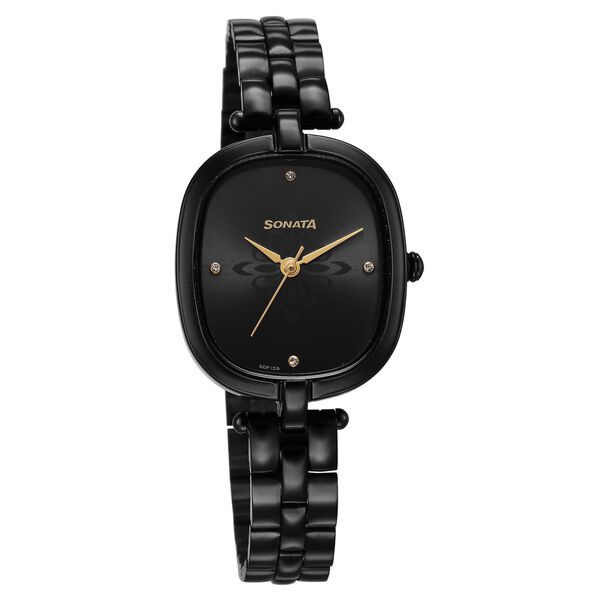 Sonata Women's Watch Analog Black Dial With Black Stainless Steel Band, 8168NM01