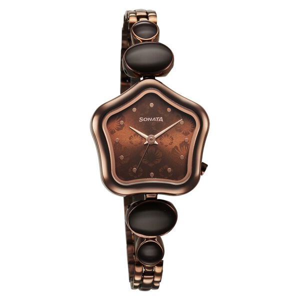 Sonata Women's Watch Analog Brown Dial With Brown Stainless Steel Band, 8185QM01