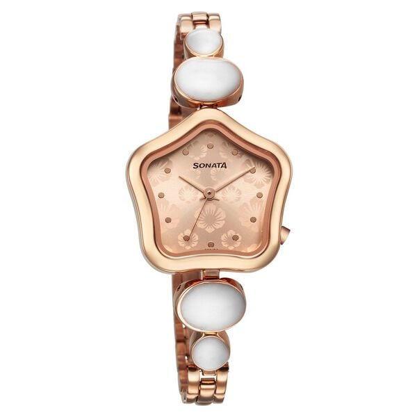 Sonata Women's Watch Analog Rose Gold Dial With Rose Gold Stainless Steel Band, 8185WM02