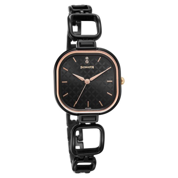 Sonata Women's Watch Analog Black Dial With Black Stainless Steel Band, 8168KM01