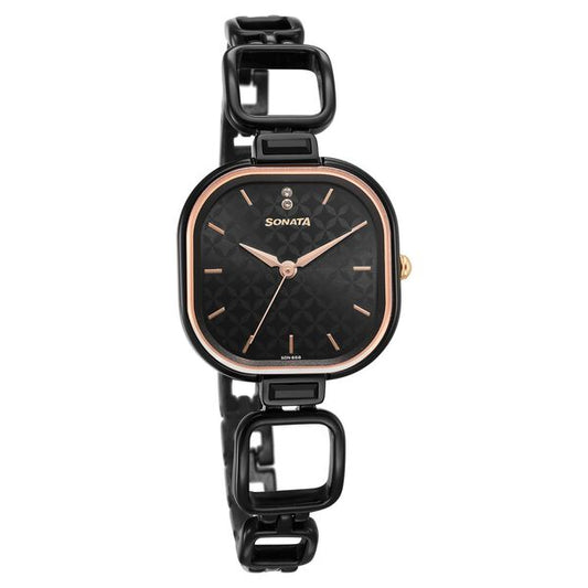 Sonata, Women, Analog, Watch, Black Dial, Stainless steel Strap, 8186KM01