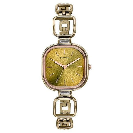Sonata, Women, Analog, Watch, Green Dial, Stainless steel Strap, 8186KM04