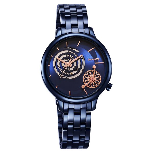 Sonata Women's Watch Analog Blue Dial With Blue Stainless Steel Band, 8190QM04