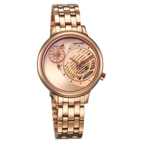 Sonata Women's Watch Analog Rose Gold Dial With Rose Gold Stainless Steel Band, 8190WM01