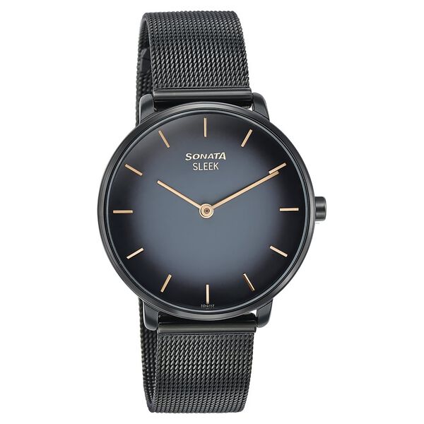 Sonata Women's Watch Analog Black Dial with Black Mesh Band, 8191NM01