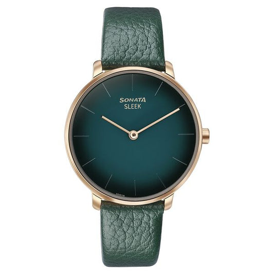 Sonata, Women, Analog, Watch, Green Dial, Leather Strap, 8191WL01