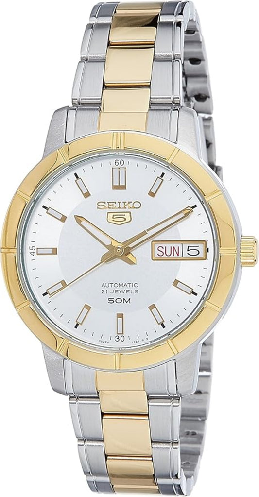 Seiko 21 Jewels Men's Automatic Watch Analog White Dial with Two-Toned Stainless Steel Band, SNK892K authentic Seiko watch with original box and warranty papers