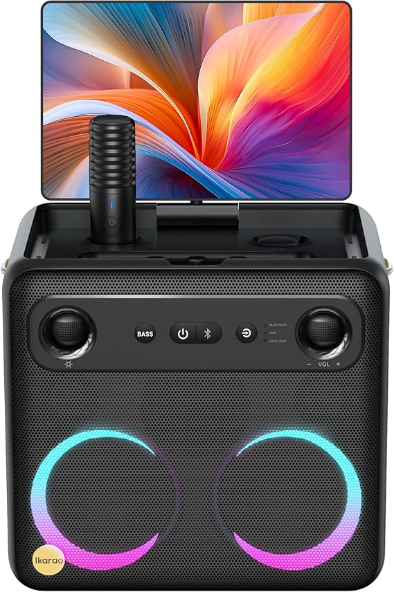 Ikarao Karaoke Machine for Adults, with Lyrics Display, 64GB Karaoke Tablet, 2 Wireless Microphone, IK-BREAKX2