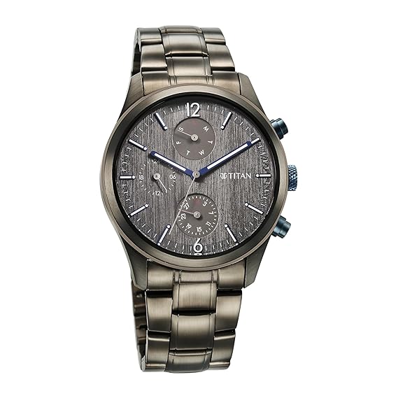 Titan Neo Splash Men's Multifunction Watch Analog Anthracite Dial With Grey Stainless Steel Band, 1805KM07