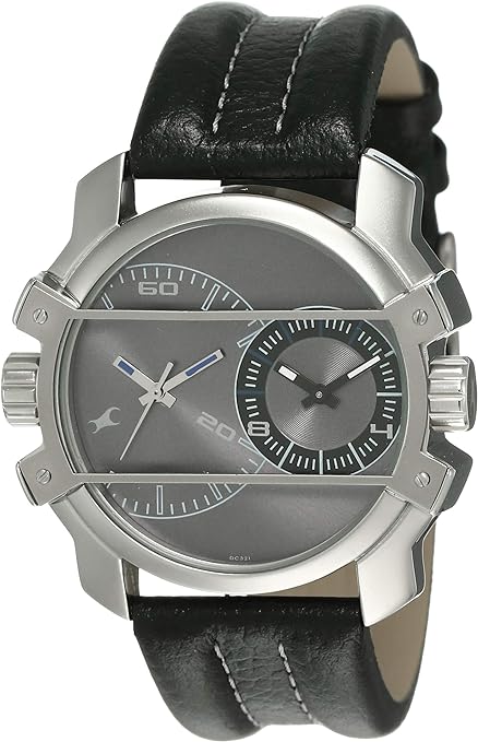 Fastrack Men's Watch Analog, Grey Dial Black Leather Strap, 3098SL01