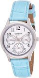 Casio, Womenâ€™s Watch Analog, White Dial Blue Leather Band, LTP-E306L-7BVDF