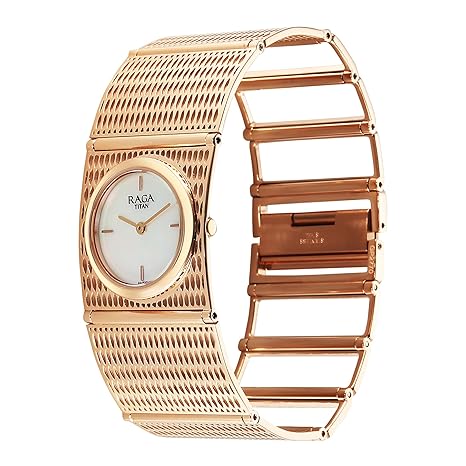 Titan Raga Ethereal Quartz Analog Women's Watch with White Mother Of Pearl Dial and Rose Gold Stainless Steel Strap, 2770WM01