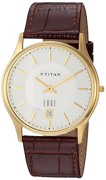 Titan Men's Watch Analog, Edge Collection White Dial Brown Leather Strap Watch, 1683YL01