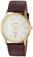 Titan Men's Watch Analog, Edge Collection White Dial Brown Leather Strap Watch, 1683YL01