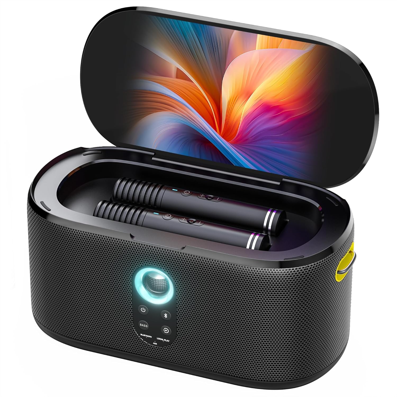 Ikarao Karaoke Machine for Adults & Kids with Screen Lyrics Display, 2 Wireless Microphones Auto-Charging, Portable Bluetooth Speaker, WiFi/HDMI, IK-SHELLS1