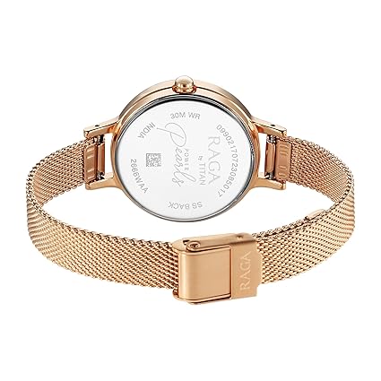 Titan Raga Power Pearls Women's Watch Analog Mother Of Pearl Dial With Rose Gold Mesh Band , 2666WM01