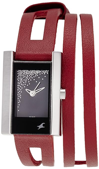 Fastrack, Women's Watch Analog, Black Dial Red Leather Wrap Around Strap, 6081SL01