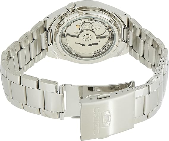 Seiko 21 Jewels Men's Automatic Watch Analog Black Dial with Silver Stainless Steel Band, SNK623K