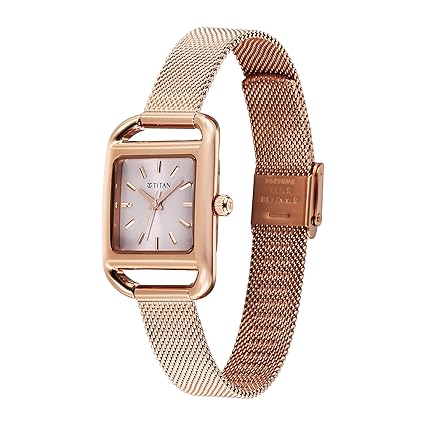 Titan Horizon Women's Watch Analog Pink Dial with Rose Gold Mesh Band, 95298WM01