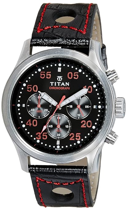 Titan Men's Watch Analog, Black Dial With Black Leather Strap, 1634SL05