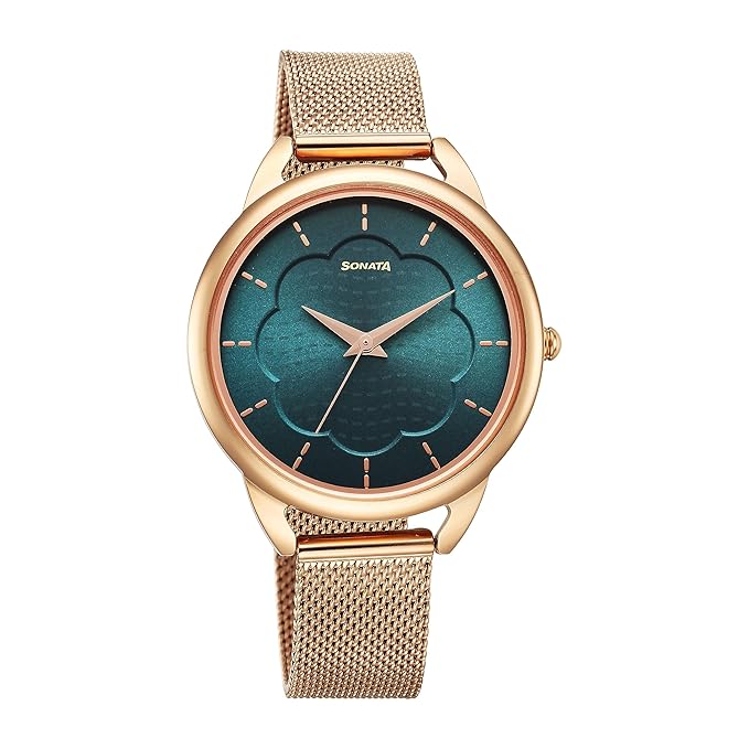 Sonata Women's Watch Analog Green Dial With Stainless Steel Mesh Band, 87051WM01