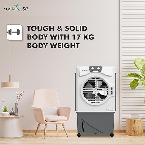 Havells Evaporative Air Cooler 80L For Indoor & Outdoor Powerful Airflow With 3 Side Honeycomb Pads, KOOLAIRE80
