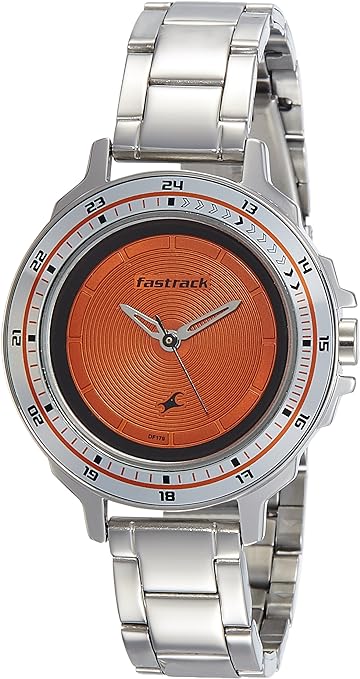 Fastrack, Women's  Watch Analog, Orange Dial Stainless Steel Strap, 6135SM02