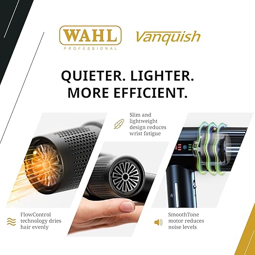 Wahl Professional Vanquish Corded Hair Dryer Black 3 Speed-Settings, Auto-Clean, 1600 watts, 4321-0370