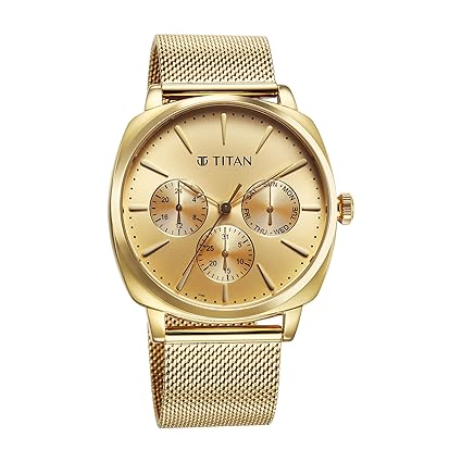 Titan Classique Men's Watch Analog Gold Dial with Gold Mesh Band, 90189YM02