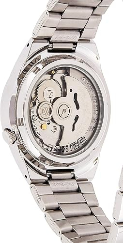 Seiko 21 Jewels Men's Automatic Watch Analog Black Dial with Silver Stainless Steel Band, SNK623K