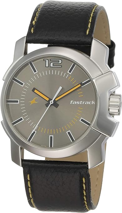 Fastrack Men's Watch Analog, Grey Dial Black Leather Strap, 3097SL01