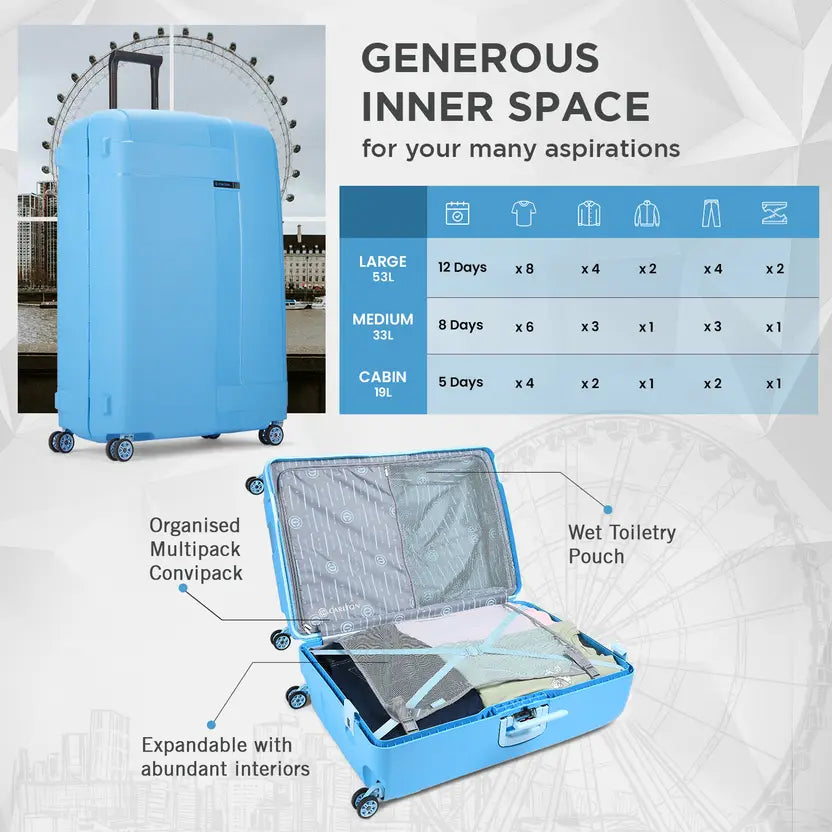 Carlton Vault 82cm 8 Wheel Hard Top Trolley-Blue, VAULT82BLU