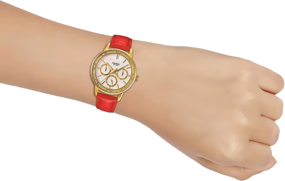 Casio, Women's Watch Analog, White Dial Red Leather Band, LTP-2087GL-4AVD product image