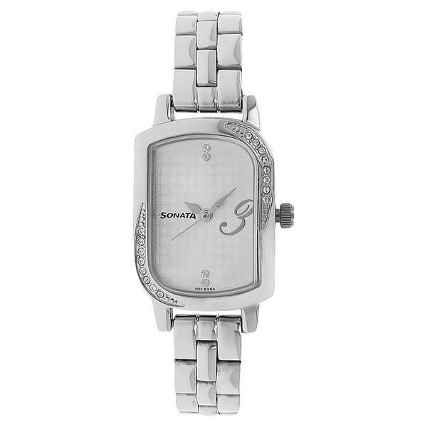 Sonata Women's Watch Analog White Dial With Stainless Steel Band, 87001SM01