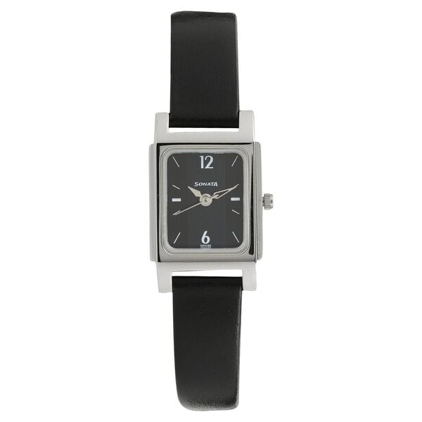 Sonata Women's Watch Analog Black Dial With Black Leather Strap, 87021SL01