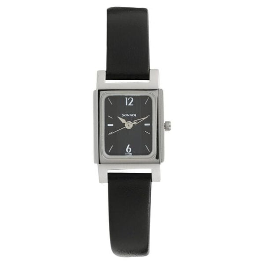 Sonata, Women, Analog, Watch, Black Dial, Leather Strap, 87021SL01