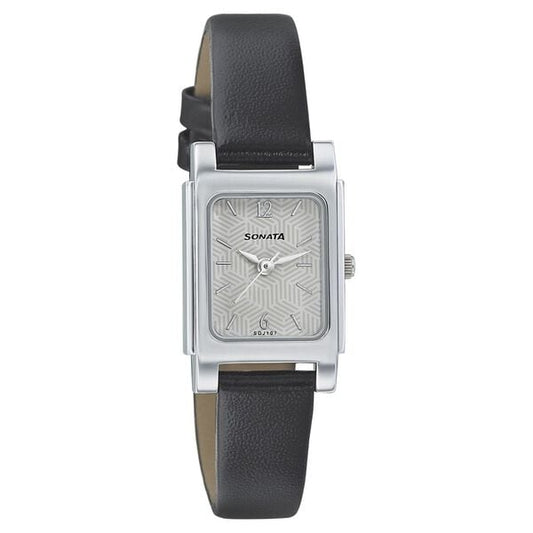 Sonata, Women, Analog, Watch, Grey Dial, Leather Strap, 87021SL03