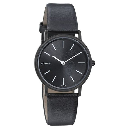 Sonata, Women, Analog, Watch, Black Dial, Leather Strap, 87029NL02