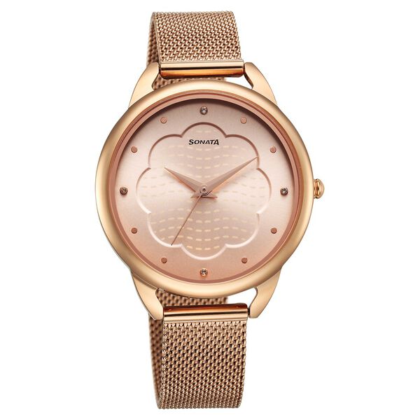 Sonata Women's Watch Analog Rose Gold Dial With Rose Gold Stainless Steel Band, 87051WM02